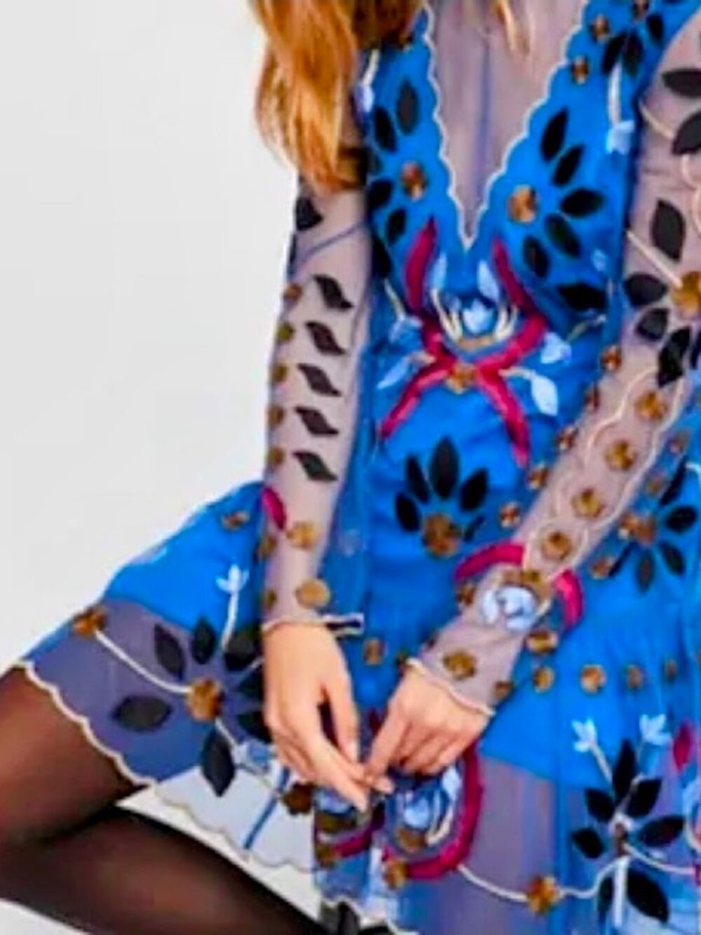Free People Hearts Are Wild Embroidered Mesh Mini Dress Long Sleeve Boho Size S - Picture 2 of 4